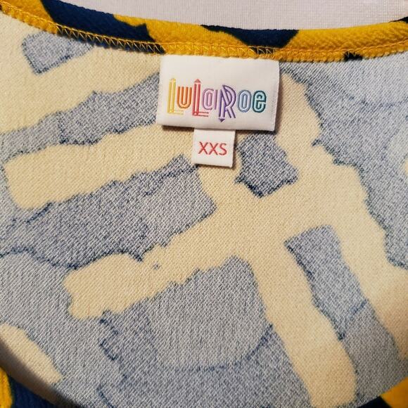 LuLaRoe Yellow & Blue Nicole Style Dress Size XXS Half Sleeve A-Line Skirt NWT - Picture 8 of 9